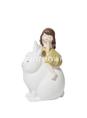 北欧创意治愈系萌物可爱女孩摆件样板房间电视柜家居软装饰品摆设