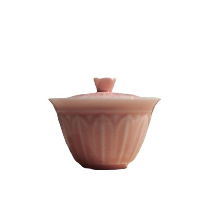 粉鳯仙莲花盖碗粉色茶具粉釉漫粉茶碗女生色釉茶具景德镇