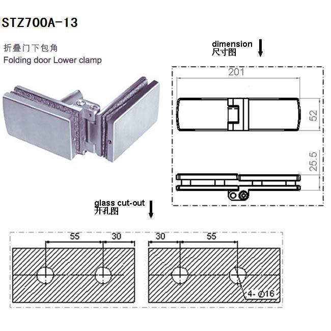 STZ700A-13不锈钢玻璃折叠门配件办公室阳台商铺玻璃门滑轮