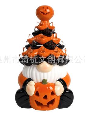 万圣节侏儒地精南瓜灯家居书房餐厅卧室客厅桌面可发光树脂装饰品