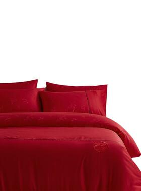 中式刺绣澳棉磨毛婚庆四件套大红色床单被套多件套结婚床上用品4