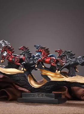 八骏雄风马摆件彩绘马到成功工艺品客厅玄关装饰摆设办公室柜摆件