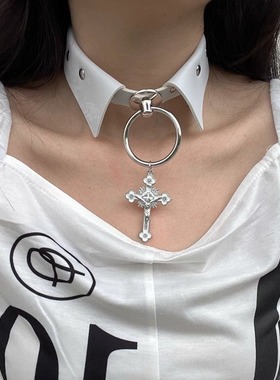 暗黑朋克哥特风choker项圈女颈带锁骨链十字架项链脖环个性小众