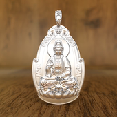 999纯银 如意南海观音吊坠菩萨本命佛项链男女泰银守护神复古银牌