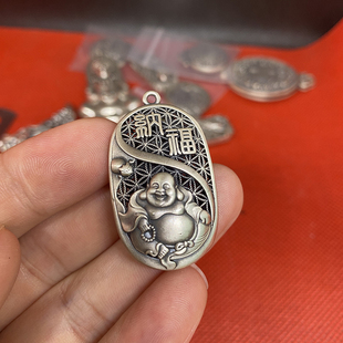 足银弥勒佛吊坠女999纯银项链大肚佛公送妈妈款笑口常开佛礼物