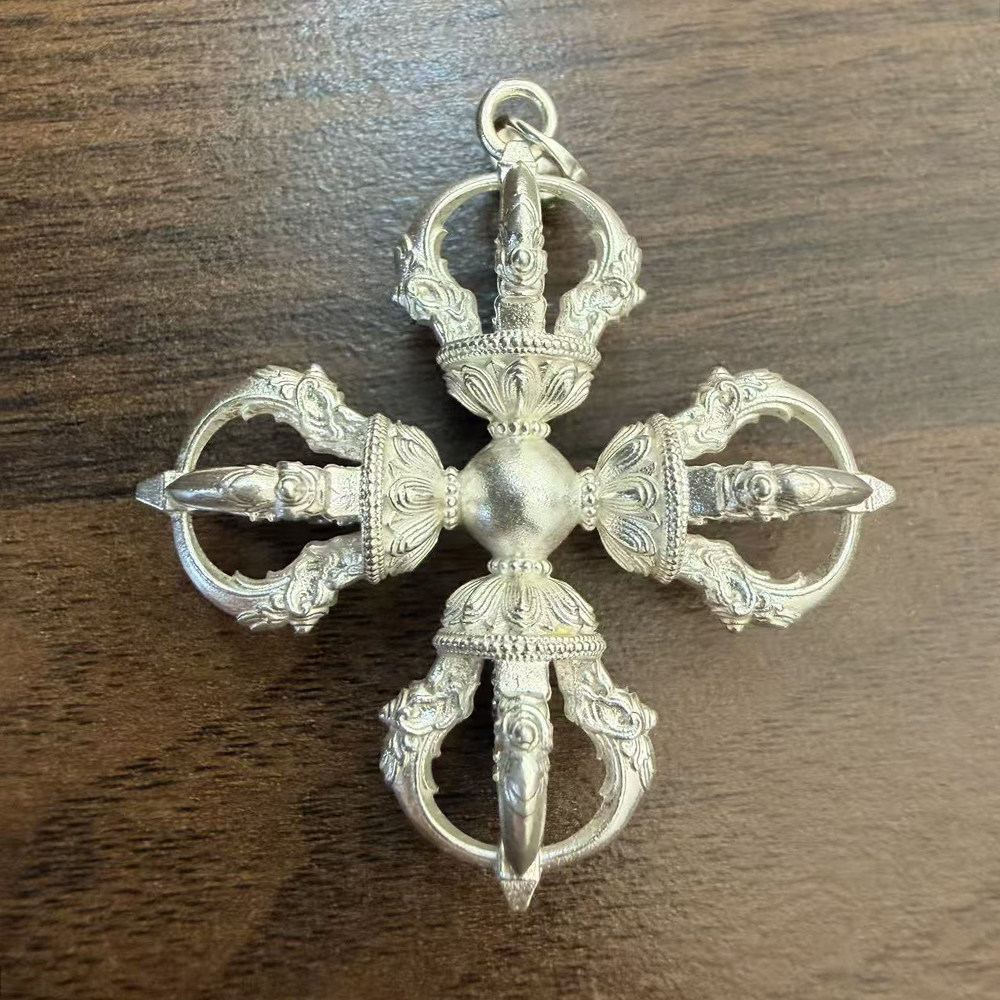 纯银九股十字金刚杵吊坠男款项链降魔杵挂坠大号挂件男女银饰