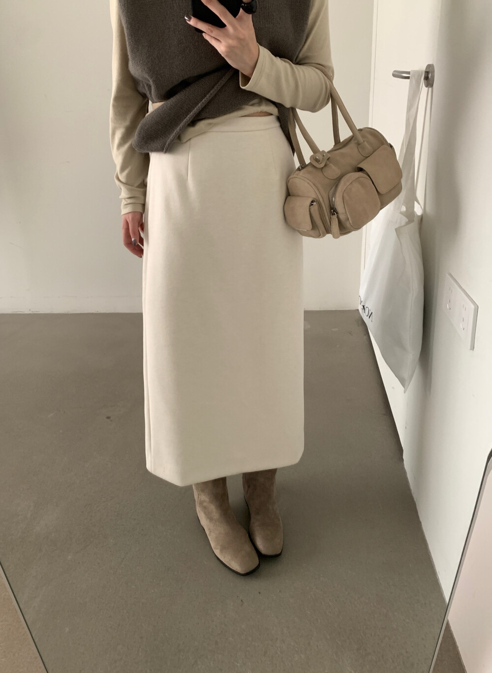 韩系正品百搭显瘦高腰直筒开叉毛呢长款半身裙女舒适