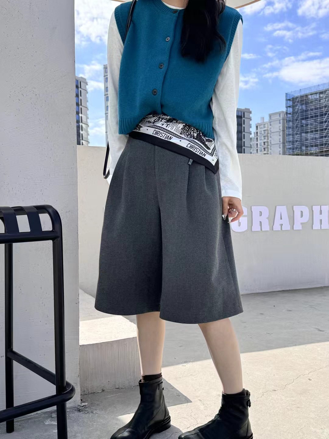东大门韩版小个子休闲宽松显瘦百搭阔腿七分裤子女（含35%羊毛）