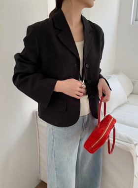 TE3954韩系V领小个子气质百搭显瘦西装外套上衣女