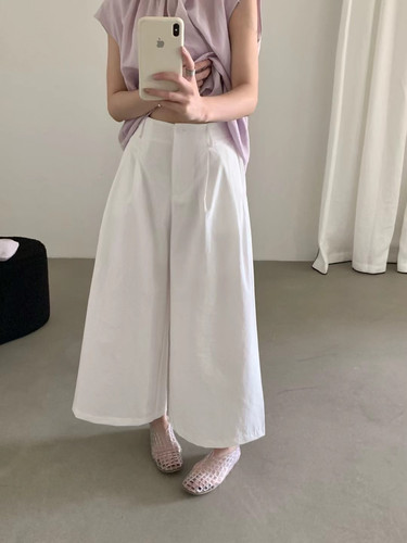 TE韩版正品T4108小个子百搭显瘦松紧腰阔腿休闲裤女