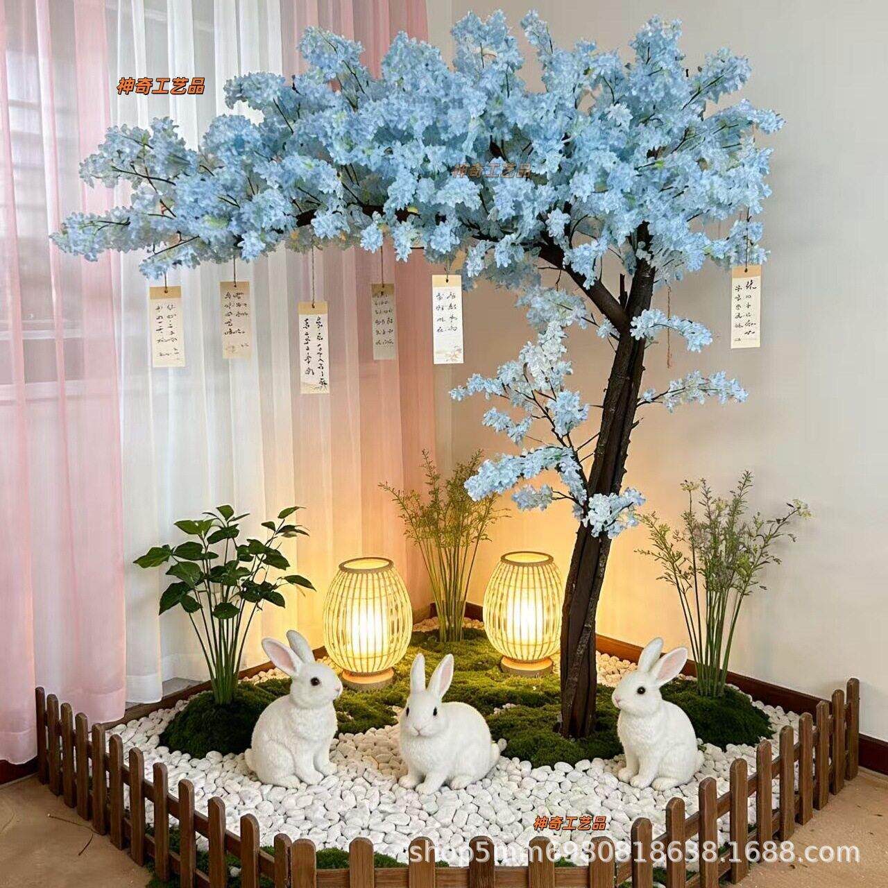 多层浅粉色仿真樱花树商场酒店橱窗大型假树婚庆粉色桃花树