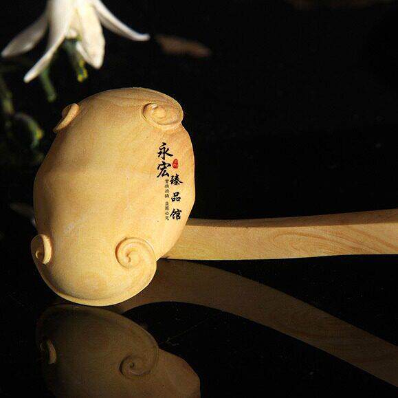 黄杨木如意木雕工艺品家居公室摆件精雕黄杨木雕刻荷趣摆件