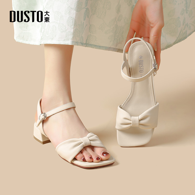 DUSTO大东粗跟PU休闲女凉鞋