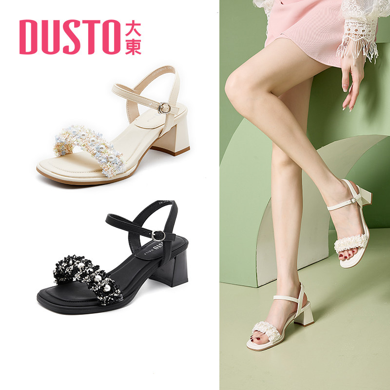 DUSTO大东粗跟PU方头女凉鞋图片