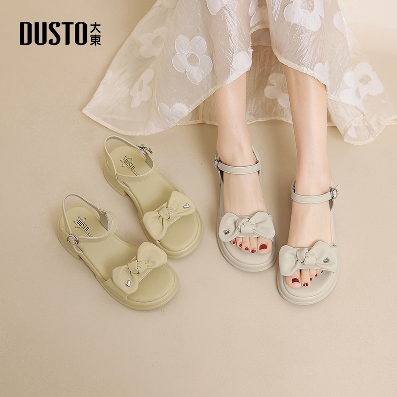 大东女凉鞋女鞋甜美一字带中跟