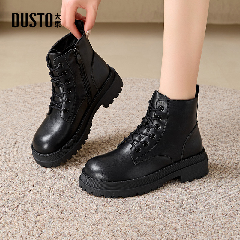 大东马丁靴加绒保暖女短靴粗跟