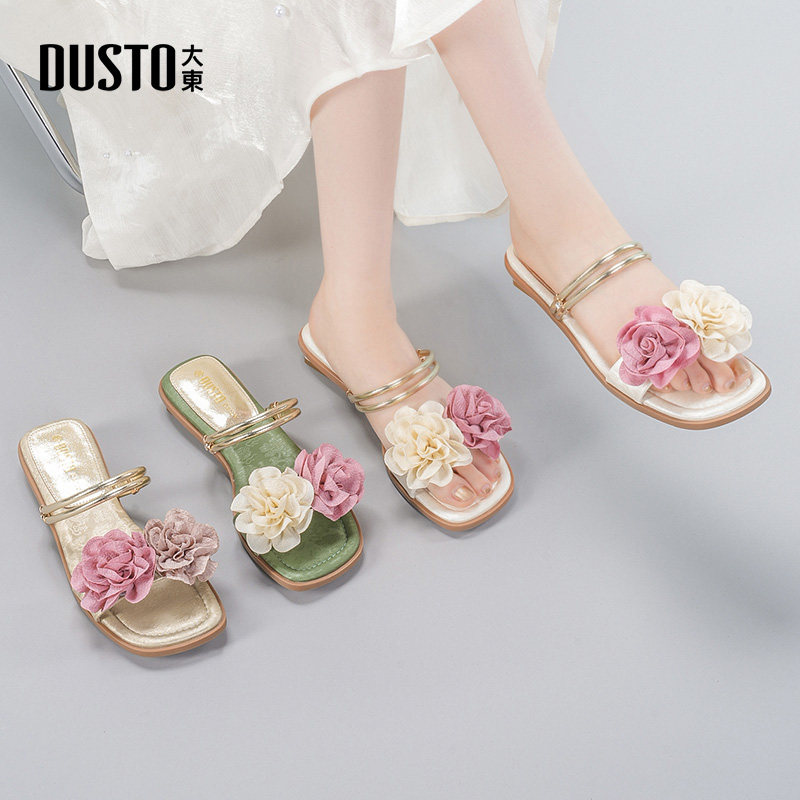 大东时尚拖鞋女鞋2026夏季新款凉拖平底拖配裙子外穿方跟套脚凉鞋