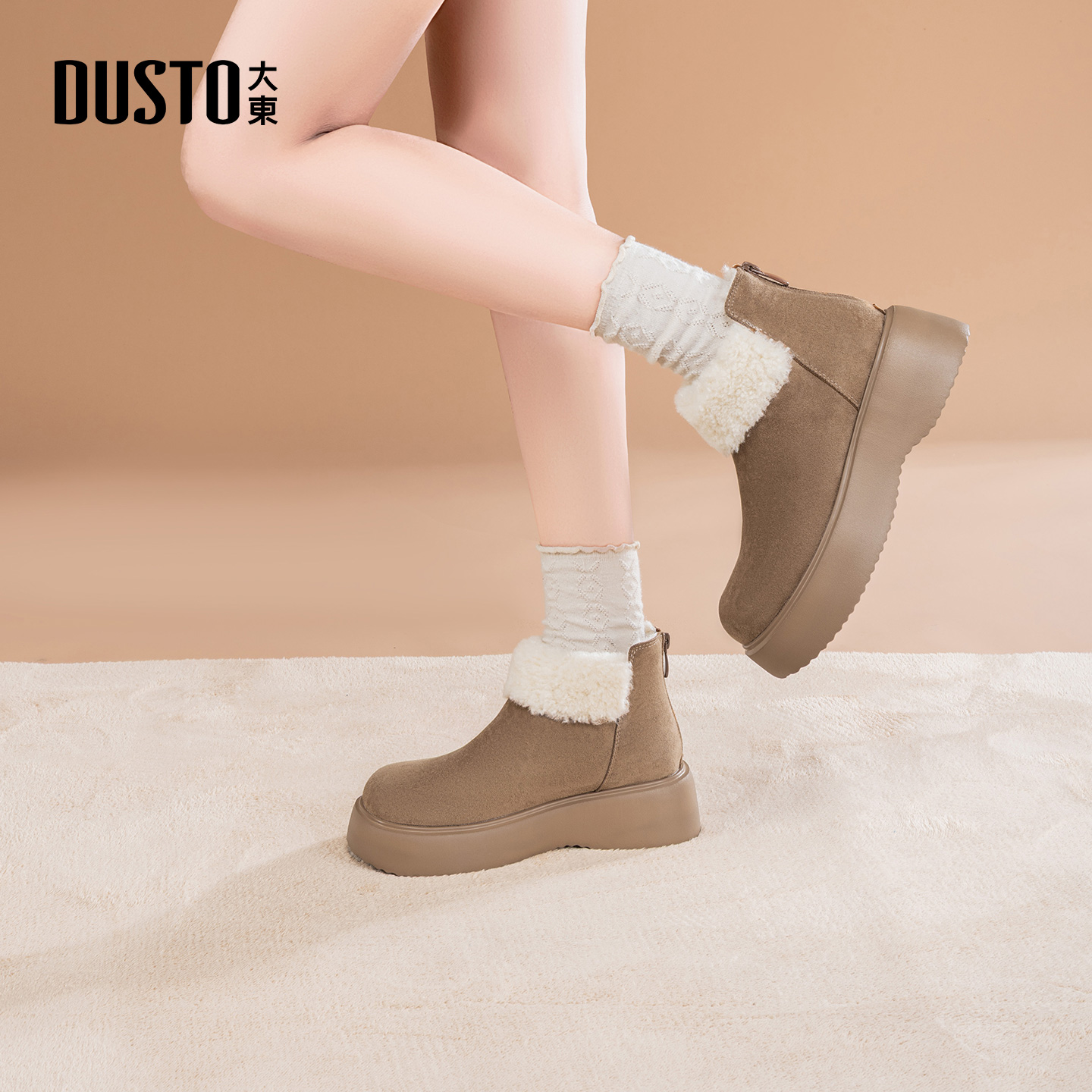 大东女雪地靴加绒保暖高跟后拉链