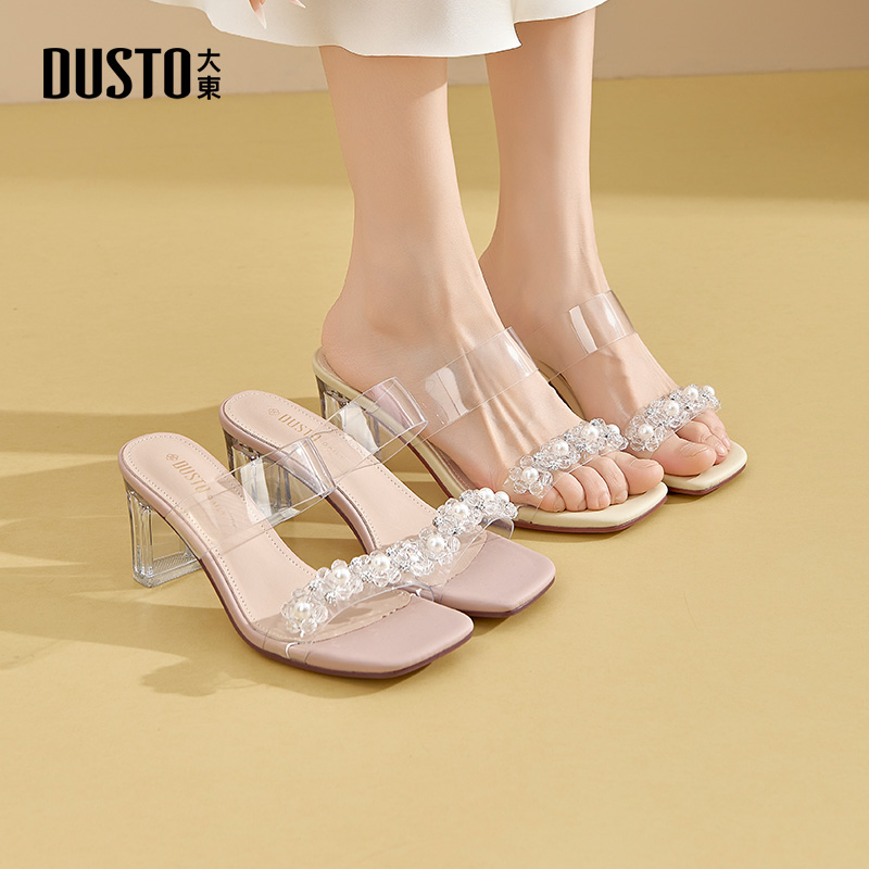 大东女拖鞋粗跟高跟外穿方头百搭