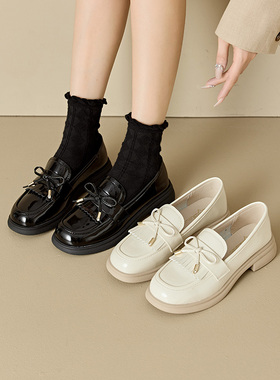大东乐福鞋女2025秋季新款亮面女鞋粗跟厚底休闲女单鞋小皮鞋1247