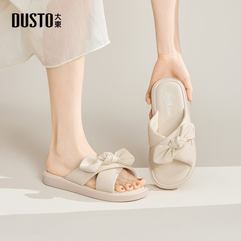 大东沙滩拖鞋女鞋2025夏季新款时尚甜美蝴蝶结休闲平底舒适女凉拖
