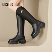 大东女靴骑士靴2025冬季 新款 潮酷机车厚底增高长靴粗跟后拉链高筒