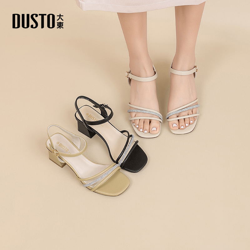 大东简约舒适粗跟百搭休闲女凉鞋