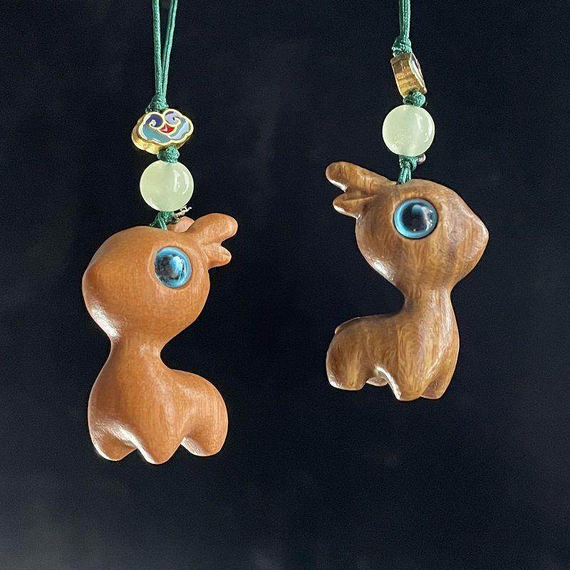 绿檀檀木车钥匙手机宝宝挂件可爱小鹿复古挂饰品钥匙扣男女挂件