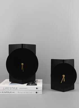现代简约黑色立体台钟金属摆件客厅卧室玄关电视柜样板房家居饰品