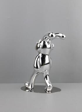 现代简约卡通电镀音乐兔子树脂摆件客厅儿童房玄关电视柜家居饰品