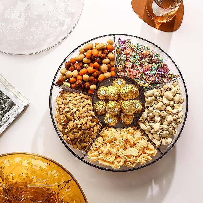 家用轻奢风旋转糖果盒带盖分格透明水果盘零食坚果干果盒点心盘,餐饮具,果盆/果盘/果篮,淘宝优惠券,粉丝福利购,淘宝优惠卷