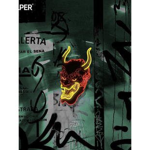 中国龙霓虹感 龙脸般若 龙年新年国潮汽摩贴纸 原创 TLP镂空车贴