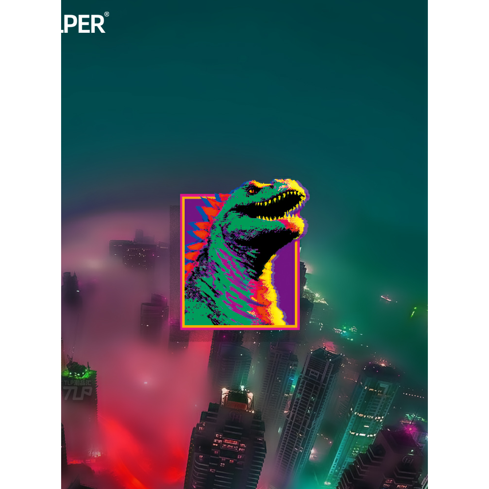 贴纸原创波普像素版恐龙哥斯拉