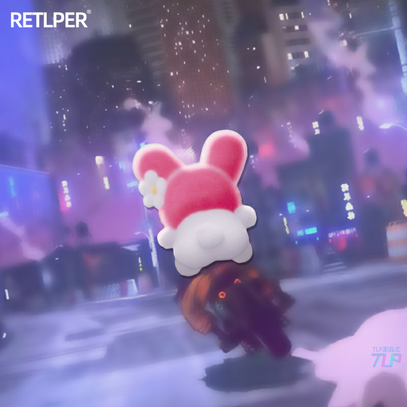 贴纸原创摩托车骑手背影粉兔子