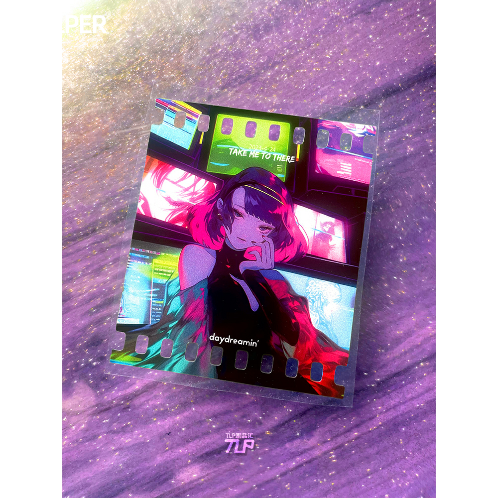 贴纸赛博朋克胶片风原创美少女