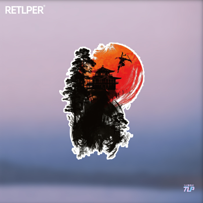 反光车贴侠客武士武侠水墨落日