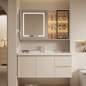 奶油风纯橡木烤漆浴室柜组合v陶瓷一体盆挂墙式 化妆室洗手盆洗脸