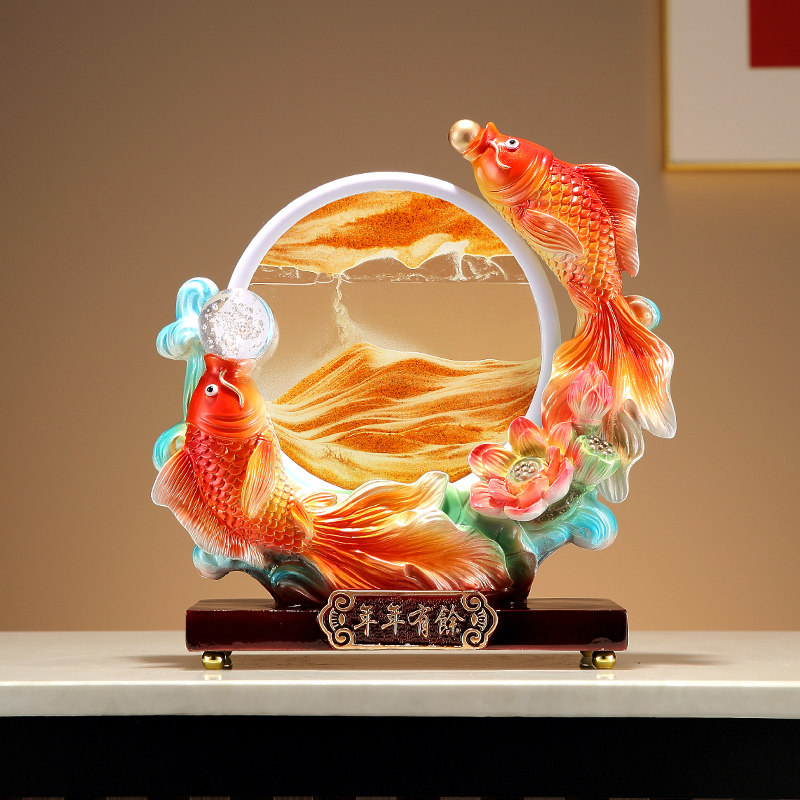 新中式年年有余流沙画创意摆件客厅E酒柜电视柜玄关柜乔迁搬家礼