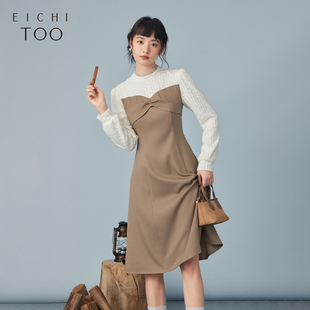 爱居兔冬季 连衣裙 蕾丝拼接设计感假两件长袖