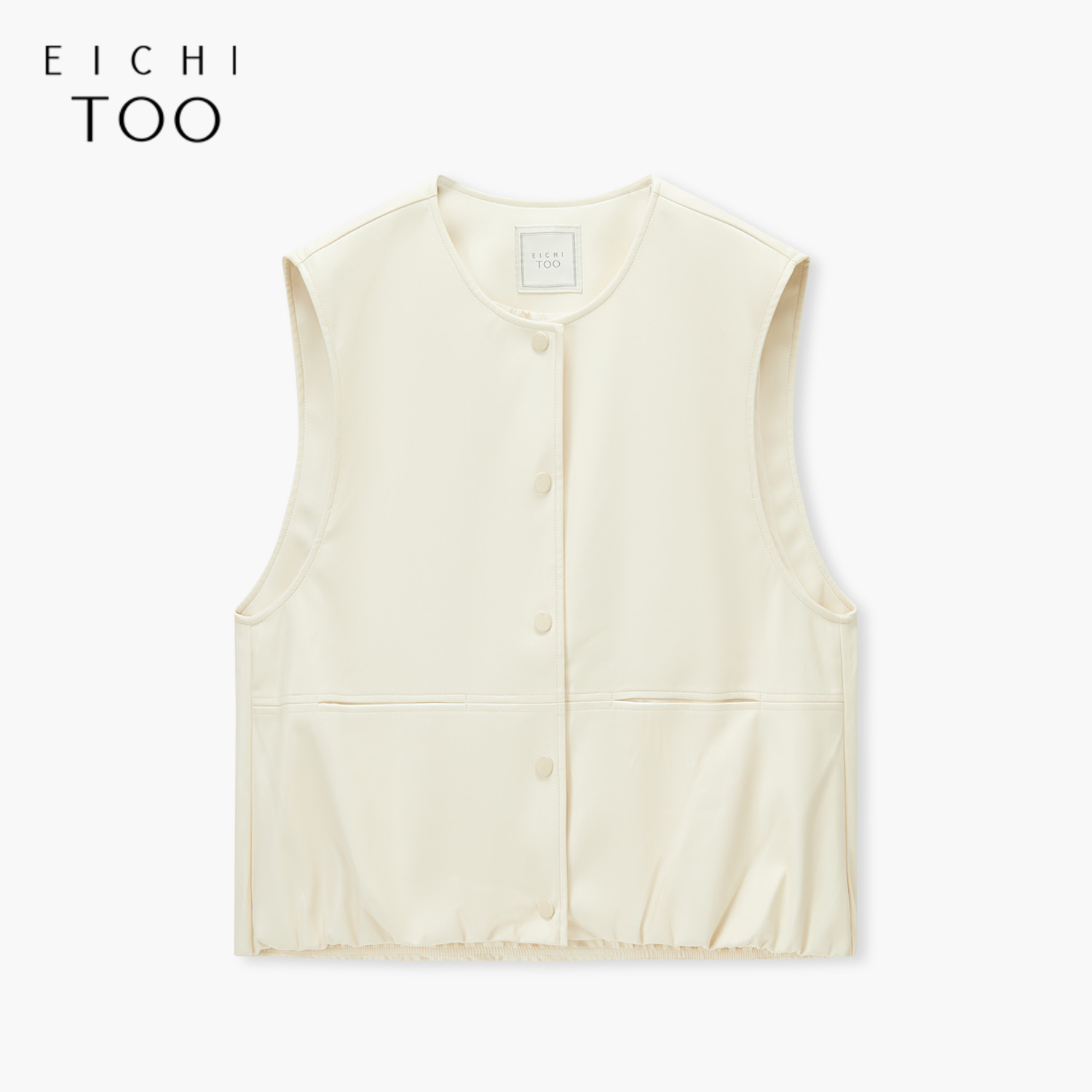 爱居兔圆领PU皮马甲女2025年春季新款潮流百搭宽松无袖坎肩背心