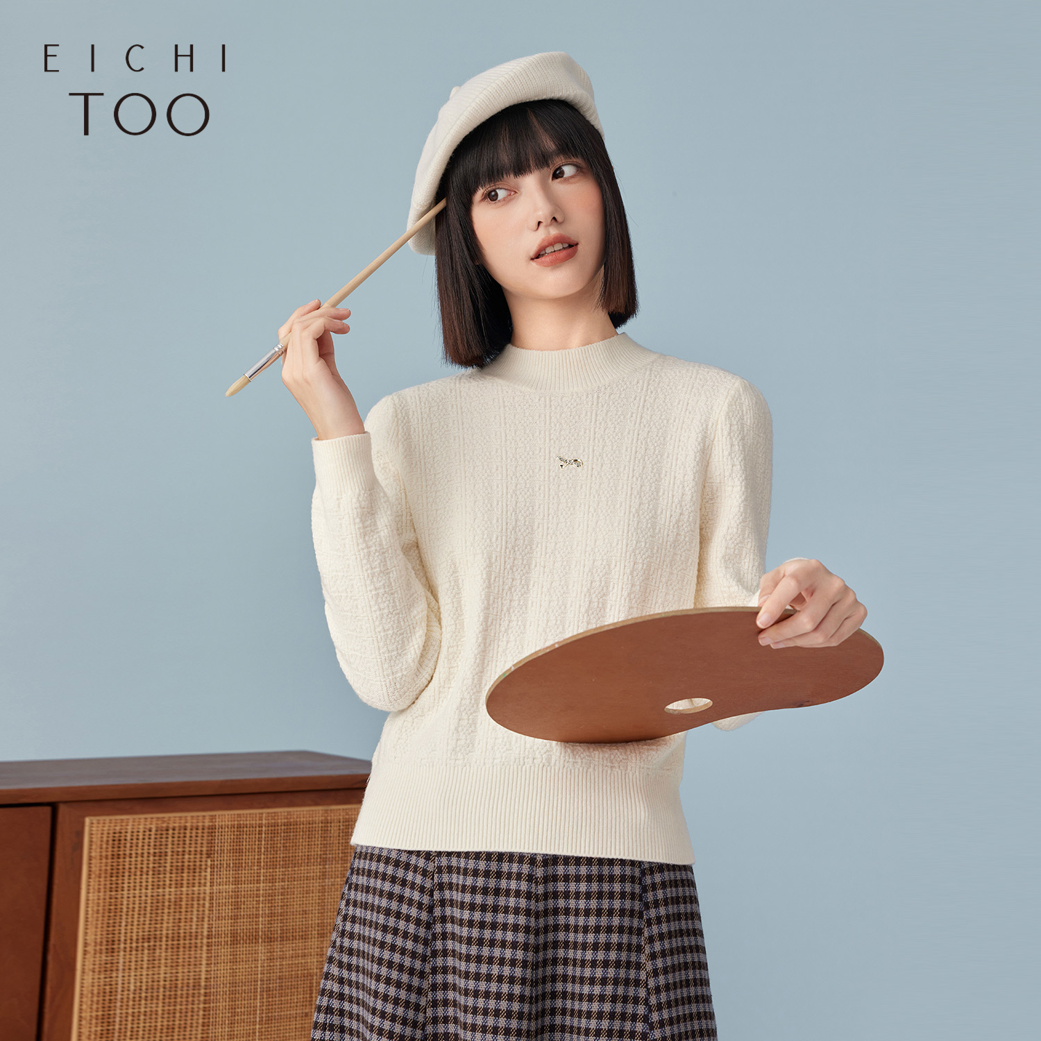 爱居兔冬季简约版高领时尚纯色针织衫