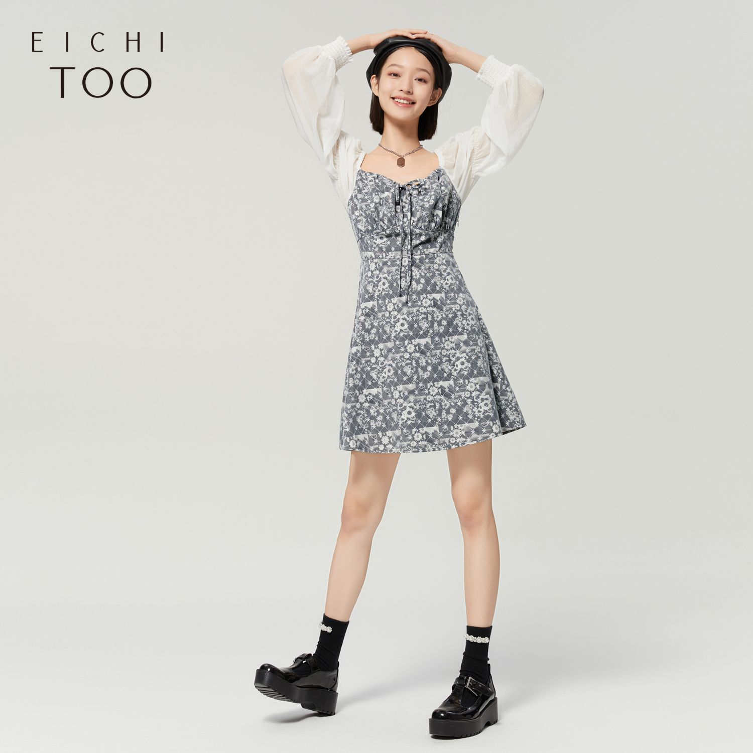 拼接面料 甜酷风格 收腰显瘦