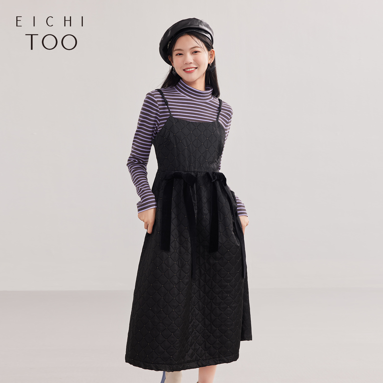 方格提花 俏皮可爱 可拆卸蝴蝶结