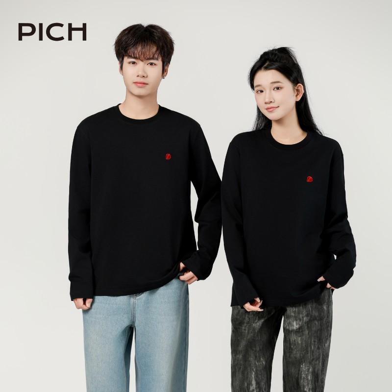 PICH 日富一日长袖T恤圆领刺绣纯棉内搭长袖2024年新款男女通用