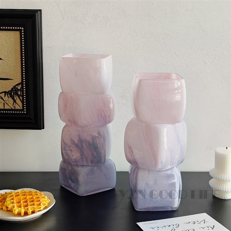 中古异形方块琉j璃花瓶不规则设计玻璃艺术摆件客厅装饰高级感轻,家居饰品,花瓶,淘宝优惠券,粉丝福利购,淘宝优惠卷