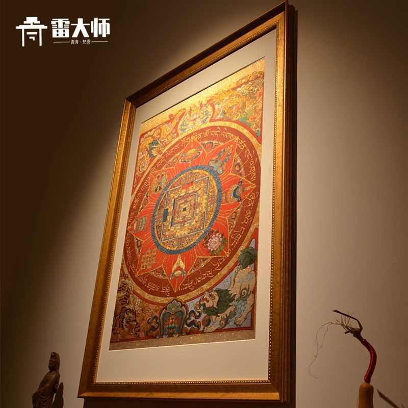 刺绣吉祥八宝坛城唐卡茶室玄关y装饰画客厅背景墙挂画沙发餐厅入,家居饰品,现代装饰画,淘宝优惠券,粉丝福利购,淘宝优惠卷