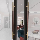 不锈钢大门拉手可调孔距包厢窄边框玻璃黄L铜双开门木门大把手定