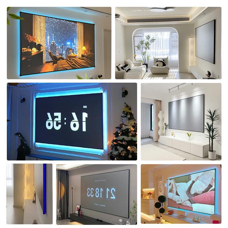 博视银屏炫隐超窄边画框投影幕布内嵌护角菲涅尔抗光幕布氛围灯效