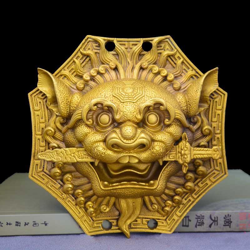 狮咬剑 全铜狮子头八卦镜虎头牌兽头挂件睚眦门神摆件狮子咬剑