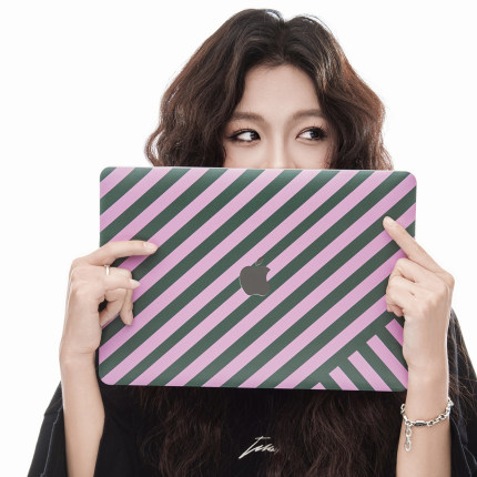 粉绿条纹MacBook苹果笔记本电脑壳/华为电脑保护壳matebook电脑保护套微软笔记本/防摔mac电脑壳磨砂外壳